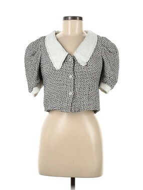 Zara Black & White Tweed Top with White Collar